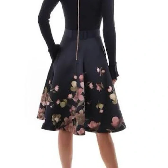 Ted Baker Navy Floral Midi Dress - Picture 2 of 2